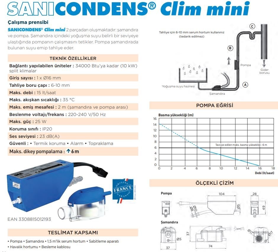 Sanicondens Clim Mini Classic Klima Yoğuşma Suyu Tahliye Pompası